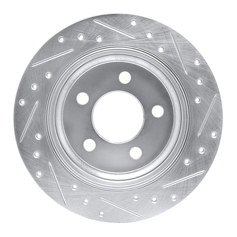 Jeep TJ Brake Rotor (1) - Rear Left - R1 Concepts - Drilled & Slotted - Silver - `03-`07